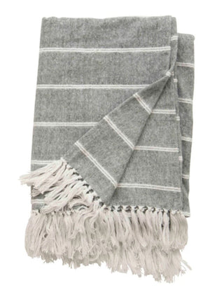 Striped Throw w/ Fringe Gray