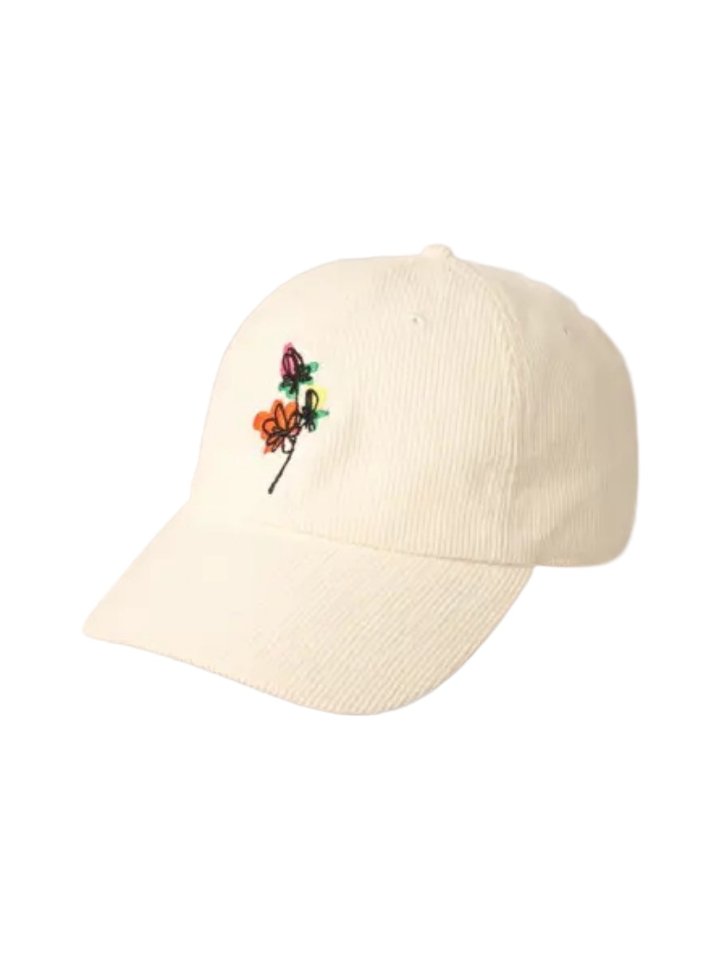 Embroidered Flowers Hat Cream