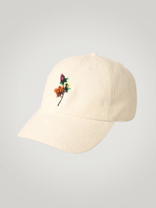 Embroidered Flowers Hat Cream