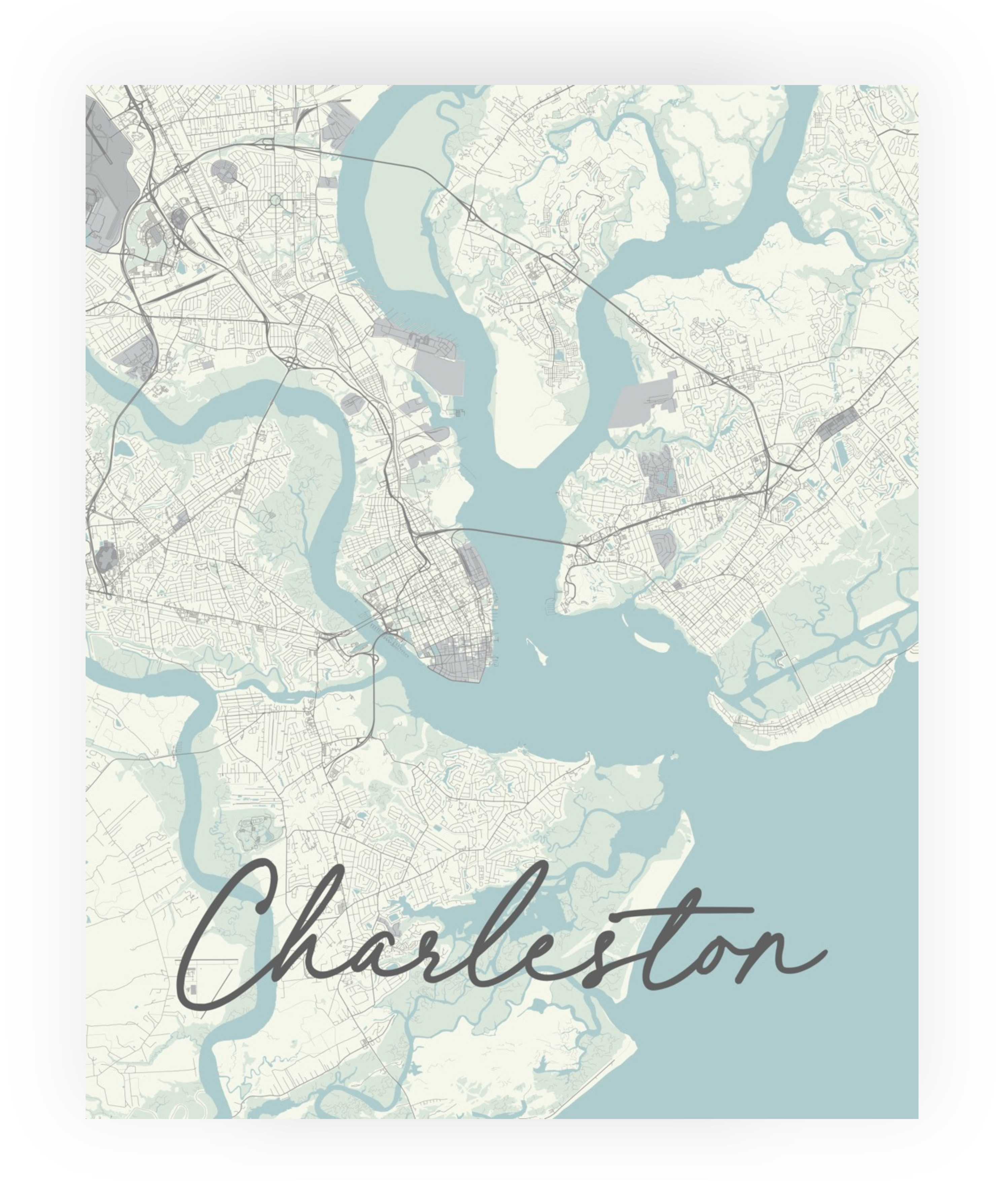 Charleston Map Art Print - Coastal Blue (detail view 2)