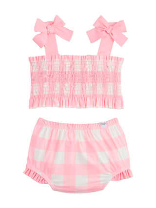 Smocked Pink Check Two-Piece Swimsuit