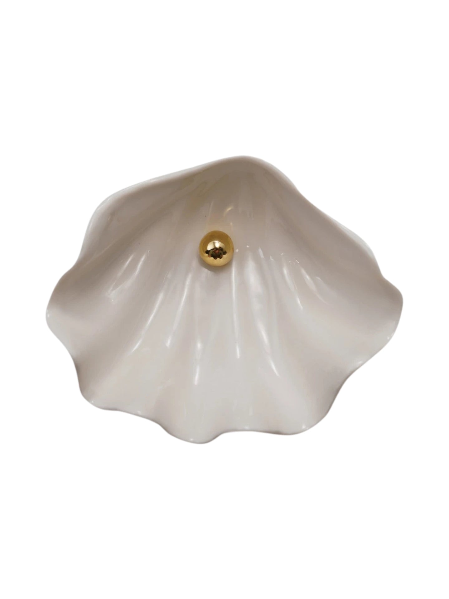 Stoneware Clamshell Dish with Gold Pearl Accent