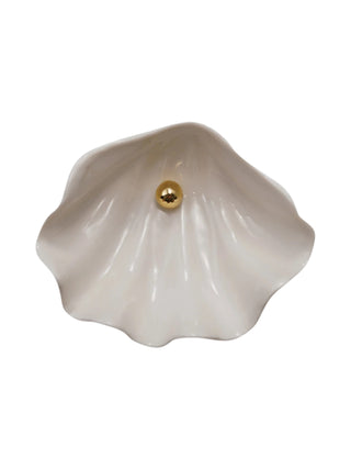 Stoneware Clamshell Dish with Gold Pearl Accent