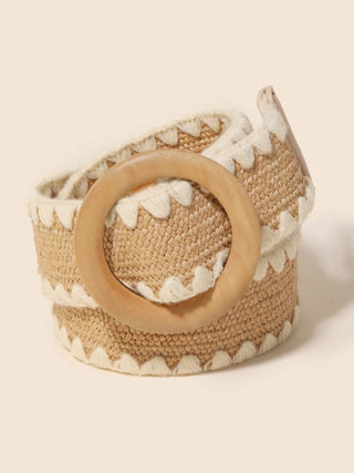 Wooden Buckle Braided Belt Khaki