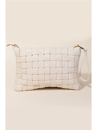 Faux Leather Woven Purse Ivory