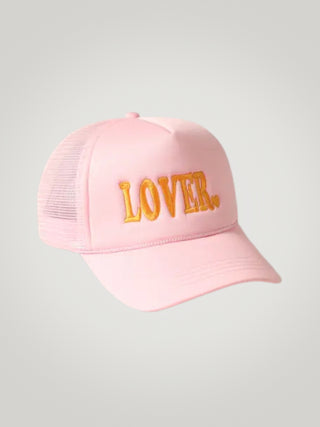 Embroidered "Lover" Trucker Hat Light Pink