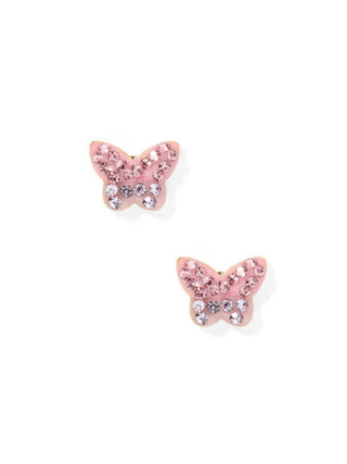 Pink CZ Butterfly Flatback Stud Earrings