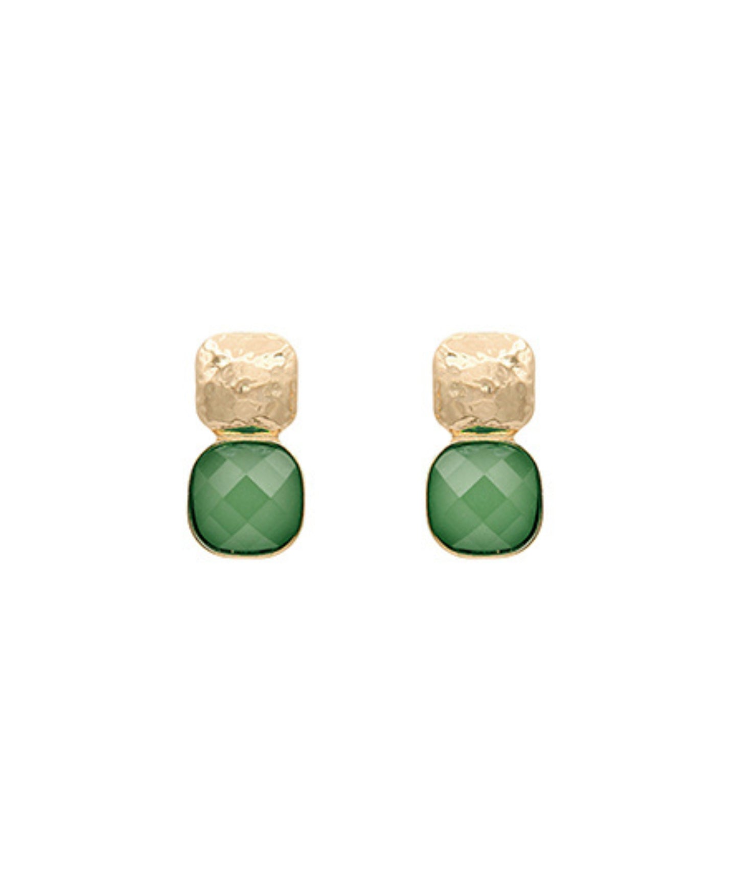 Textured Metal & Cushion Earrings Green