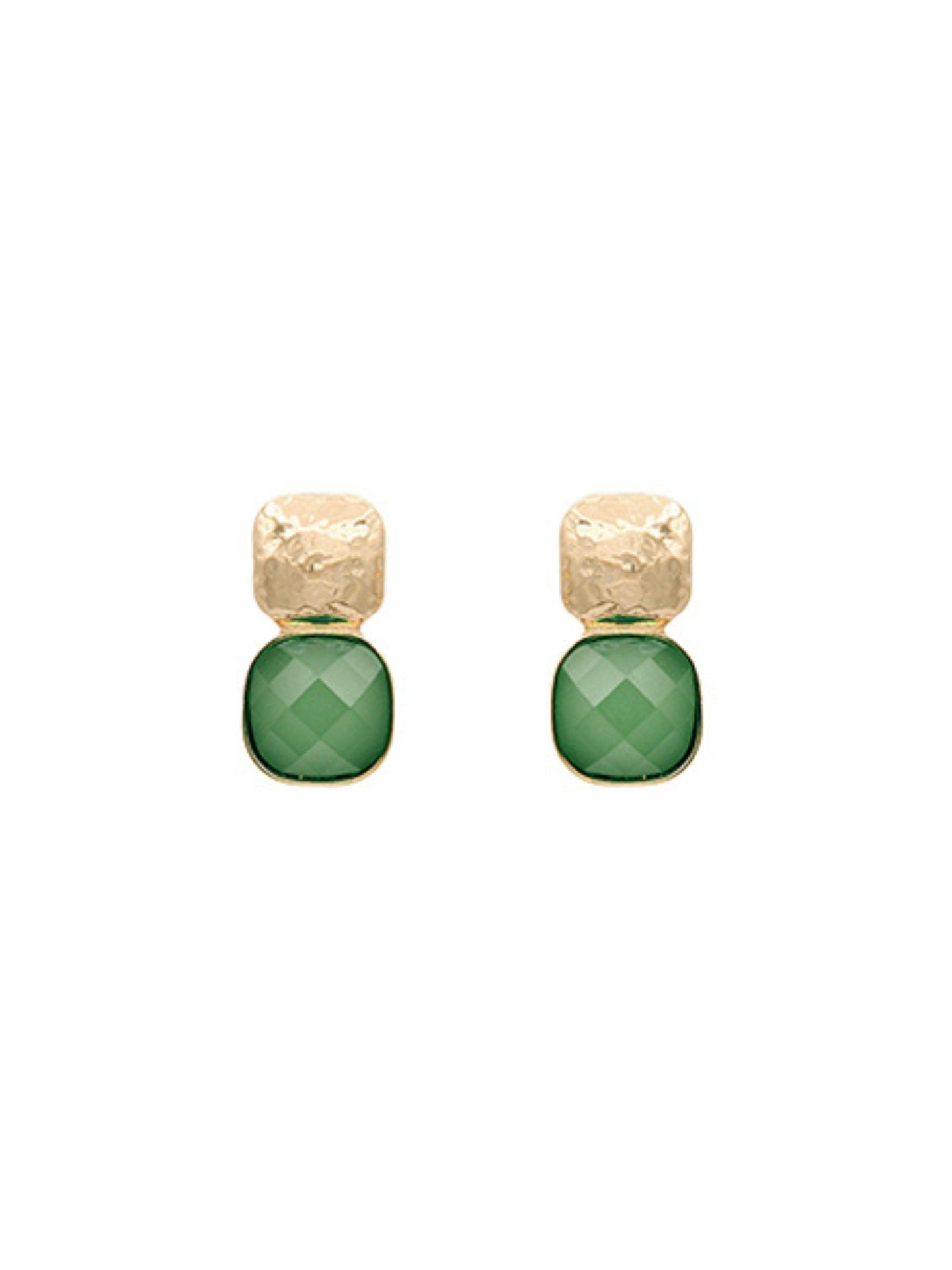 Textured Metal & Cushion Earrings Green