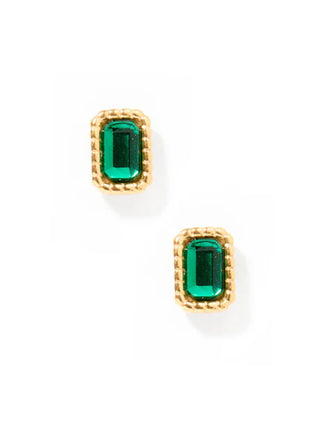 Gold & Emerald Flatback Stud Earrings