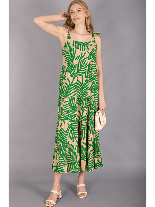 Tie Straps Palm Print Maxi Dress