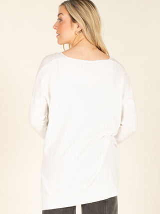 Hi-Low V-Neck Sweater-Ivory