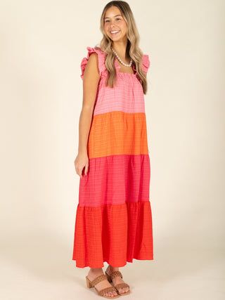 Tiered Colorblock Maxi Dress