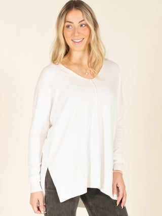 Hi-Low V-Neck Sweater-Ivory