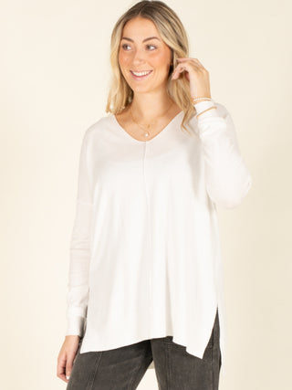 Hi-Low V-Neck Sweater-Ivory