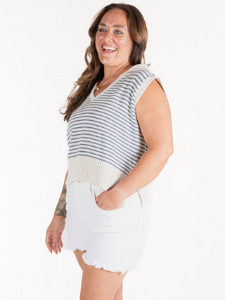 Knitted Collared Tank Blue