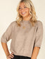 Short Sleeve Sweater Top-Brown