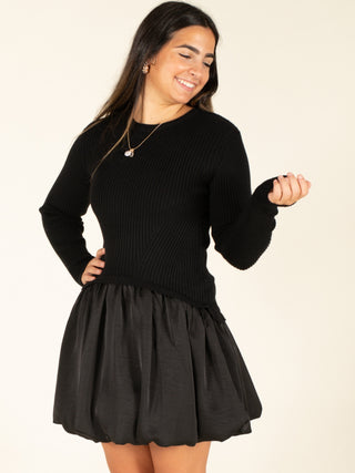 Ribbed Sweater & Bubble Skirt Dress