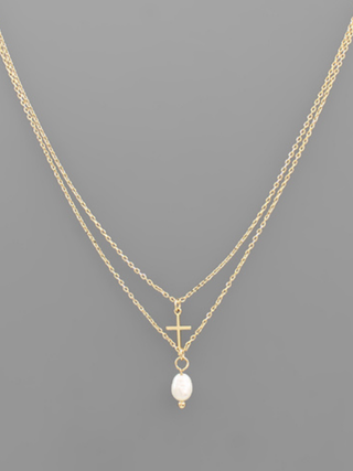 Cross & Pearl Layered Necklace