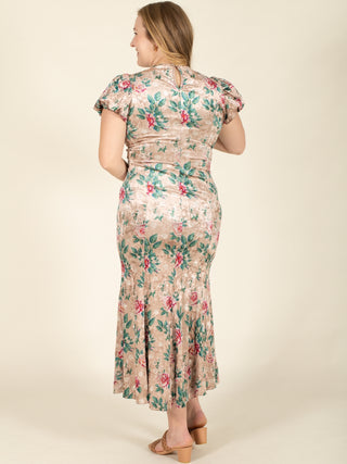 Puff Sleeve Floral Mermaid Midi Dress