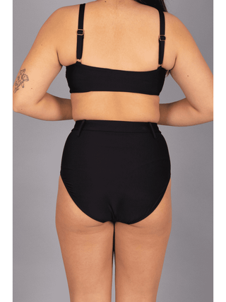 Black Belted High Rise Swimsuit Bottoms by Hermoza