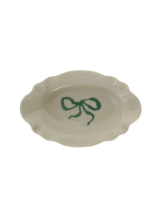 Stoneware Scalloped Dish w/ Bow Green