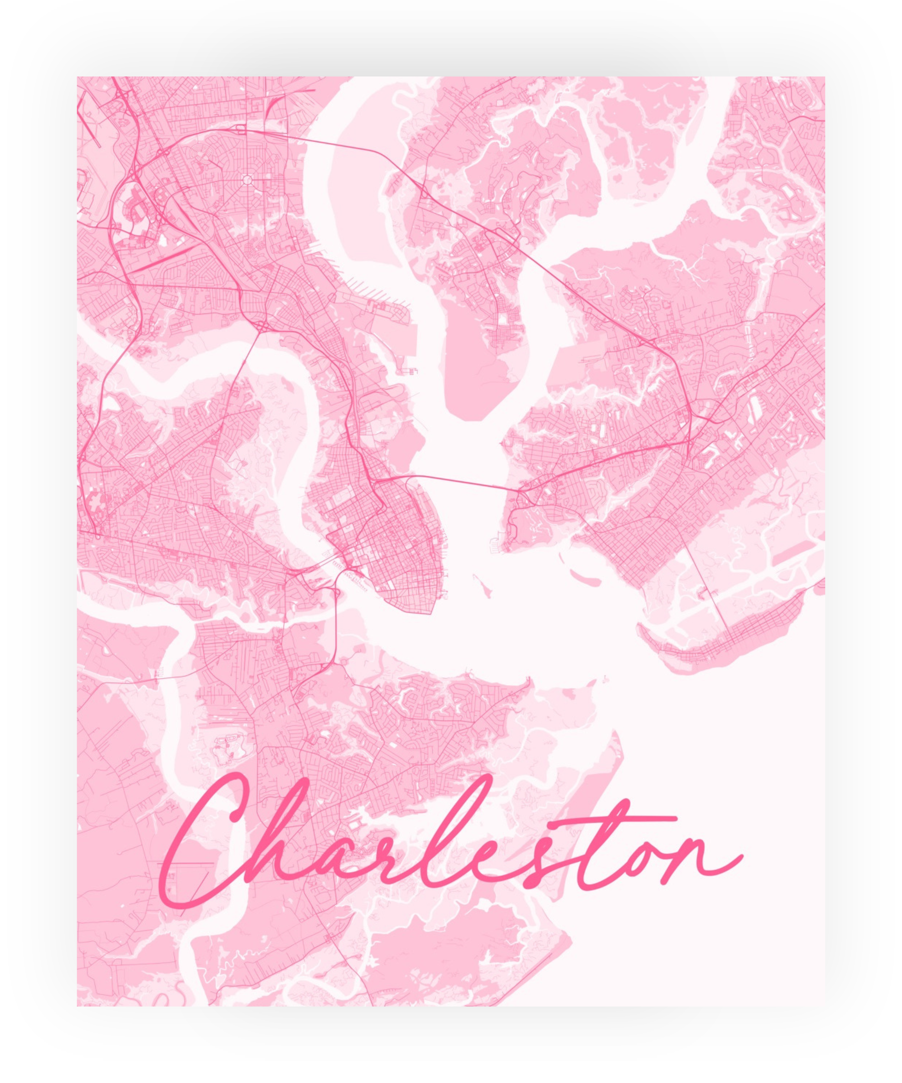 Charleston SC Coastal Map Print - Pink (detail view 2)