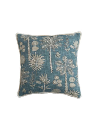 Palm Print Cotton Slub Pillow Blue