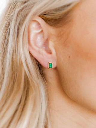 Gold & Emerald Flatback Stud Earrings