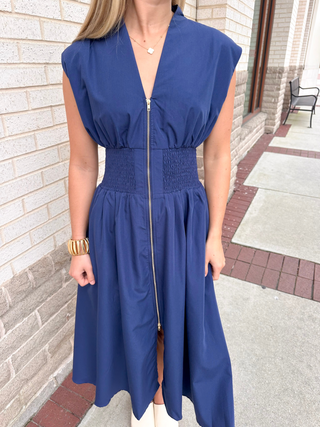 Front Zipper Sleeveless Midi Dress