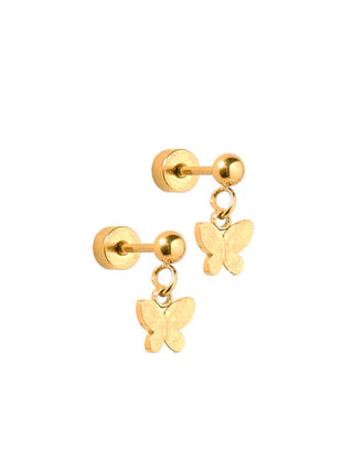 Gold Dangle Flatback Stud Earrings Butterfly