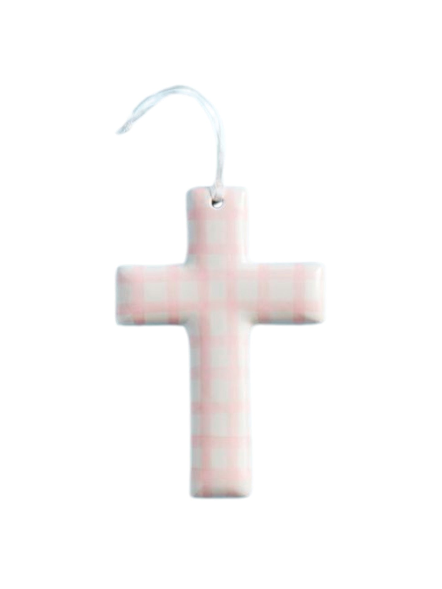 Hand-Painted Ceramic Cross Pink Lines