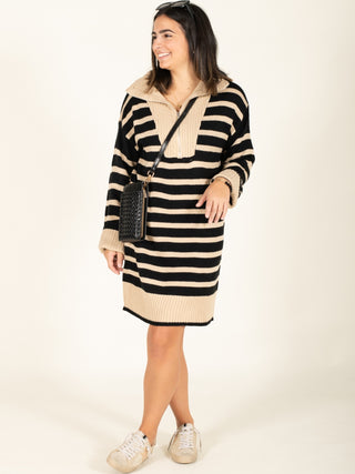 Half Zip Stripe Sweater Dress