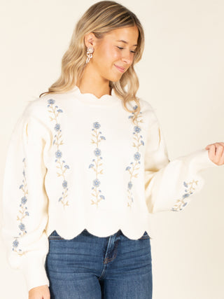 Floral Scalloped Edge Sweater