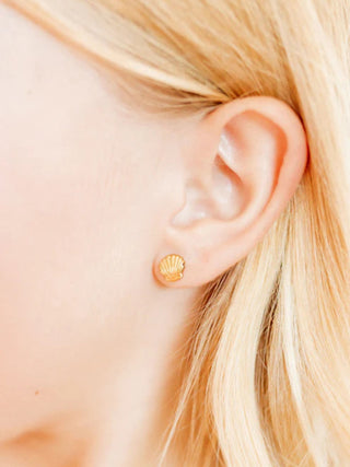 Gold Seashell Flatback Stud Earrings