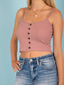 Front Button Ribbed Crop Tank
