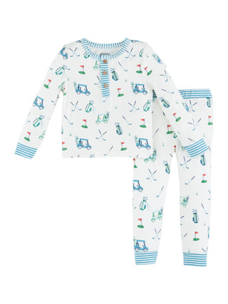 3 Button Golf Pajama Set Blue