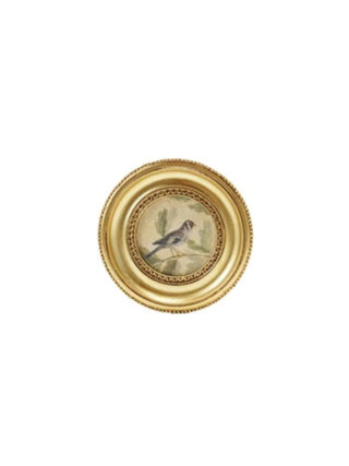 Gold Resin Mini Framed Art Magnet Round Beige Bird