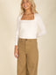 Ribbed Square Neck Top-Cream