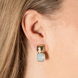 Textured Metal & Cushion Earrings Light Blue