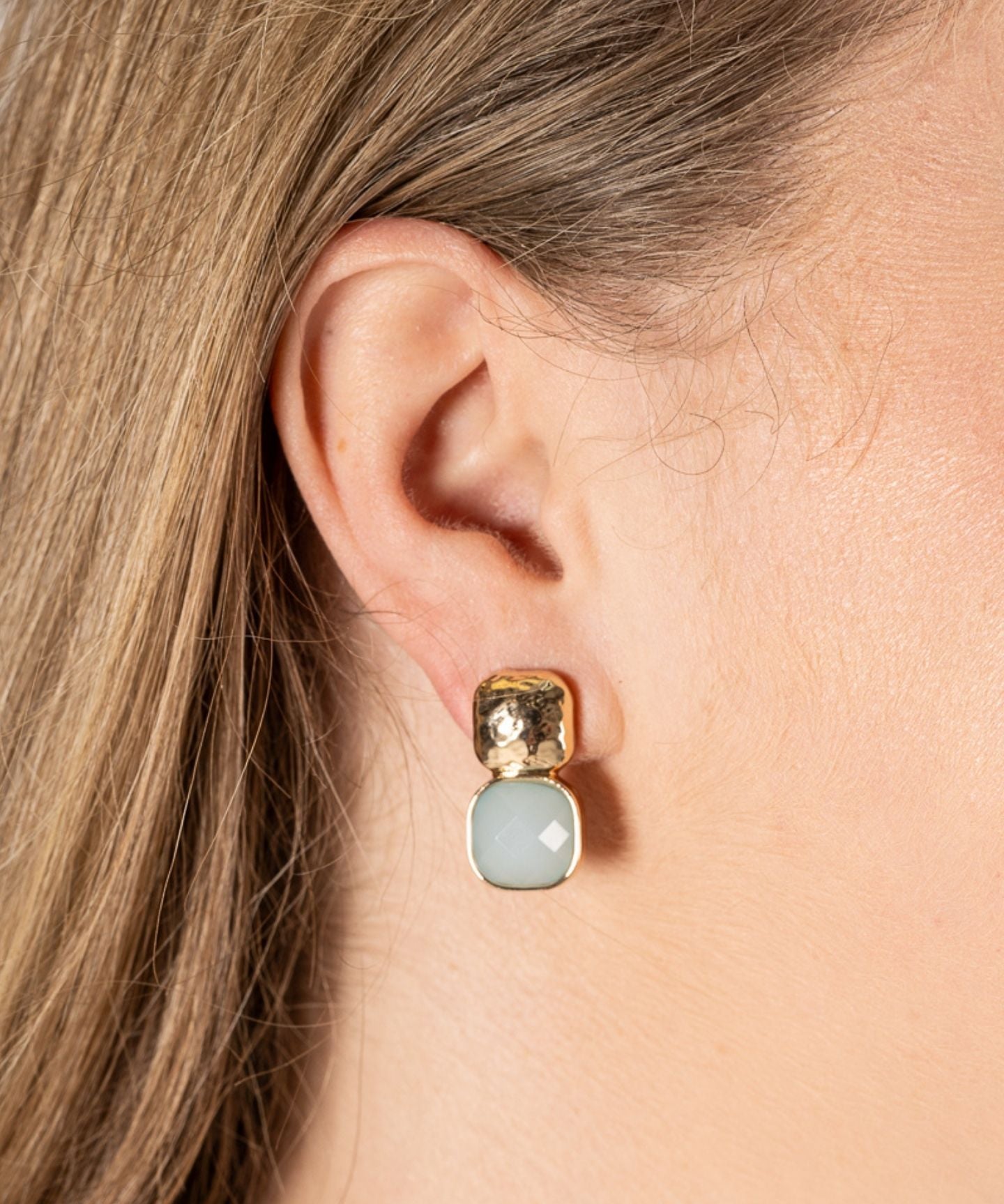 Textured Metal & Cushion Earrings Light Blue