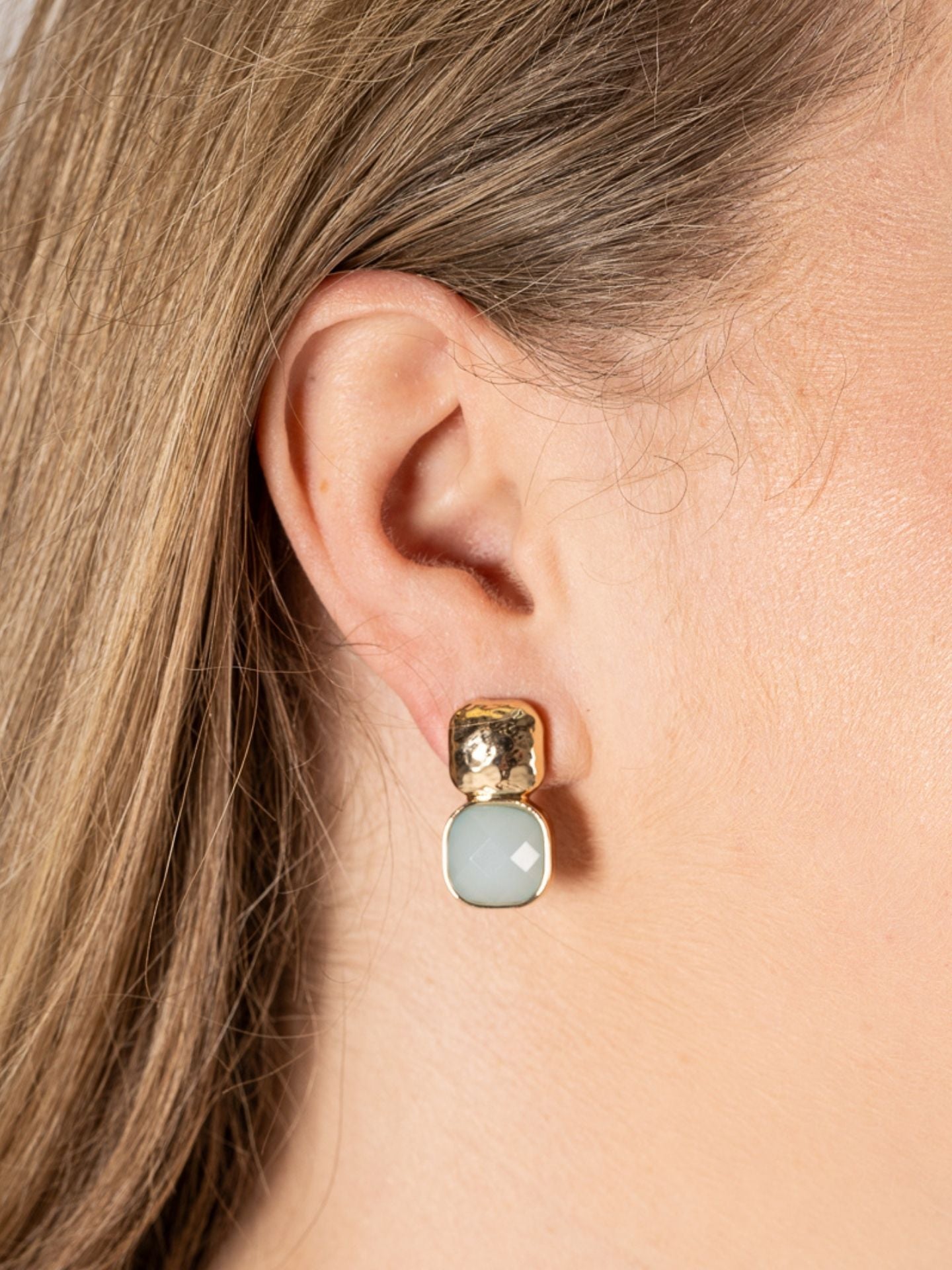 Textured Metal & Cushion Earrings Light Blue