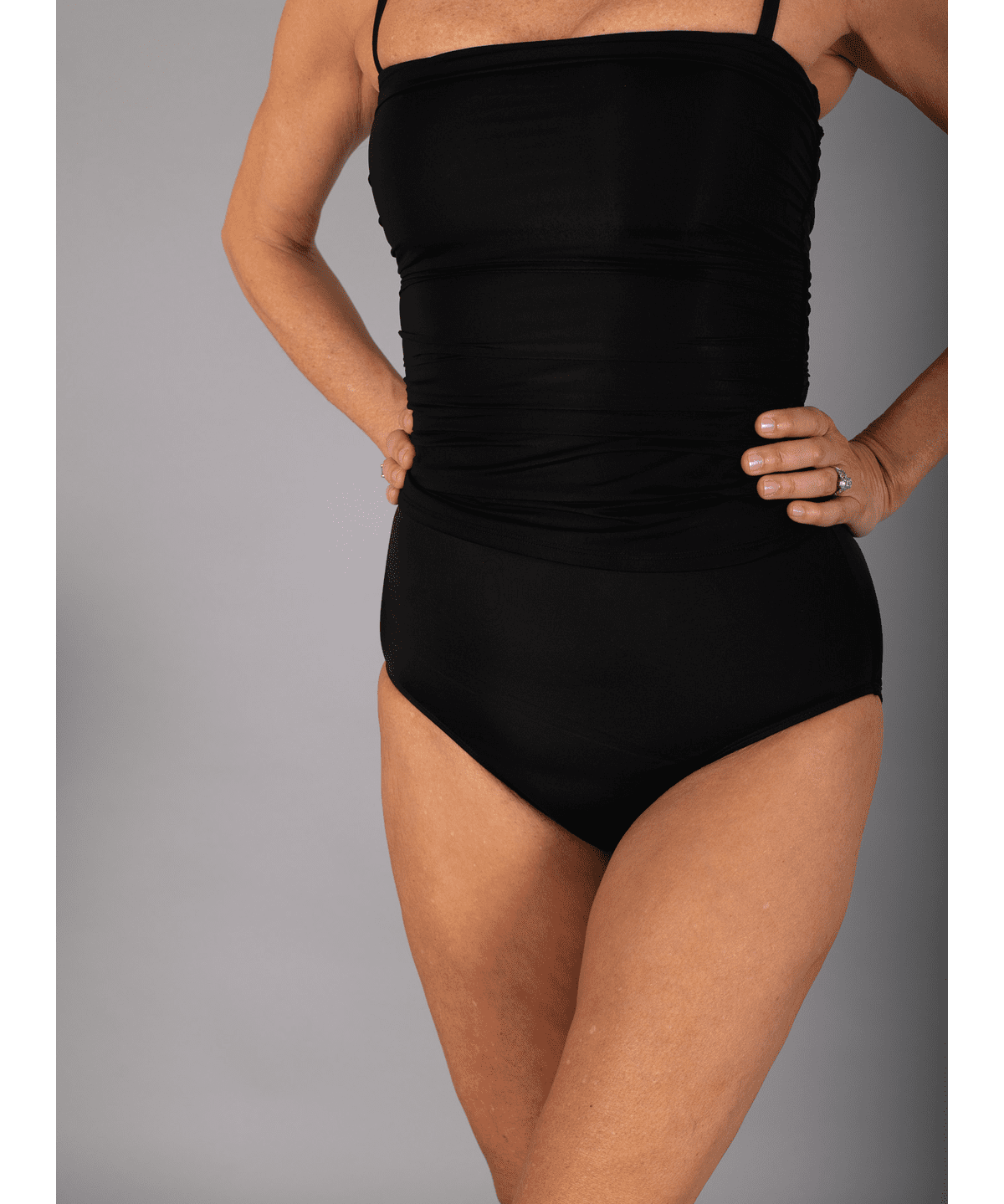 Black Ruched Tankini Top by Hermoza