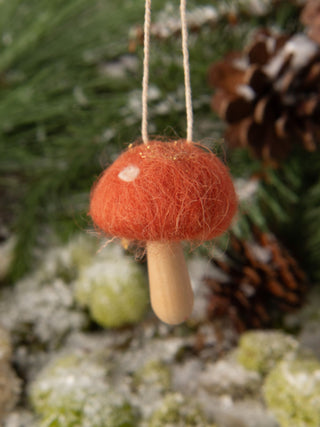 Wool & Wood Mushroom Ornament