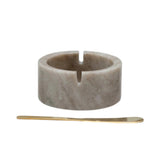 Marble Bowl w/ Metal Knife Tan