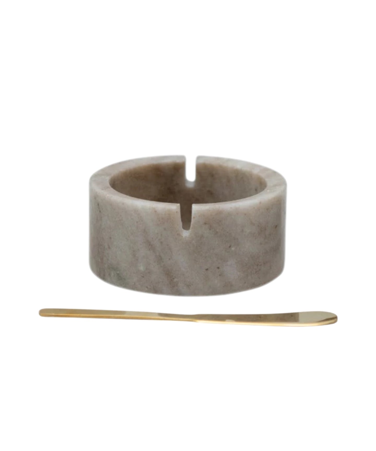 Marble Bowl w/ Metal Knife Tan