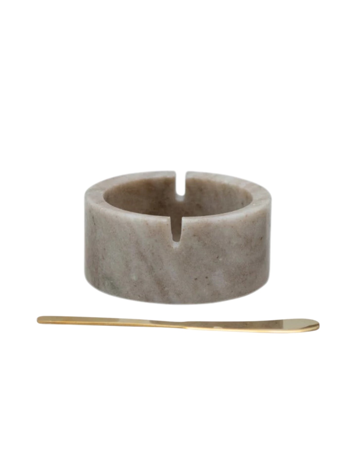 Marble Bowl w/ Metal Knife Tan