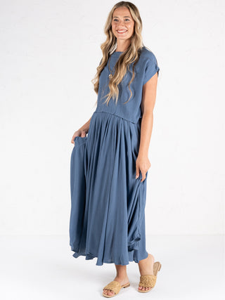 Woven Crinkle Top Blue