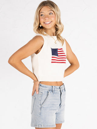 Cropped Flag Sleeveless Sweater