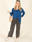 Hi-Low V-Neck Sweater-Blue